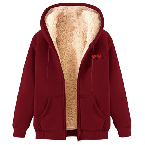 Generisch Damen Sweatjacke mit Zipper Kapuzenpullover mit Fleece gefütterte Reißverschluss Einfarbig Teddyfutter Causal Fleecepullover Herbst Winter Winterjacken mit Kapuze von Generisch