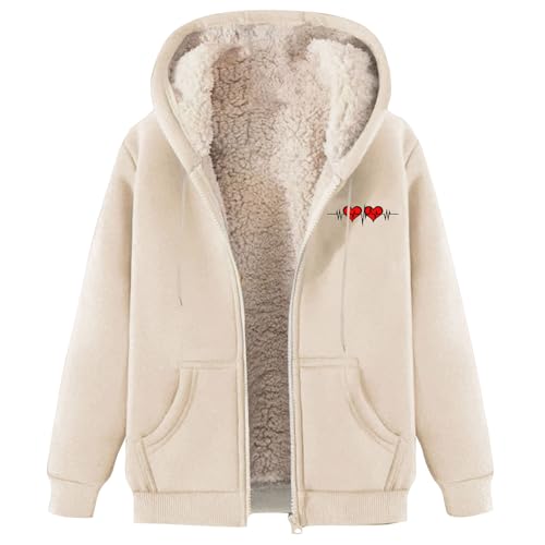 Generisch Damen Sweatjacke mit Zipper Kapuzenpullover mit Fleece gefütterte Reißverschluss Einfarbig Teddyfutter Causal Fleecepullover Herbst Winter Winterjacken mit Kapuze von Generisch