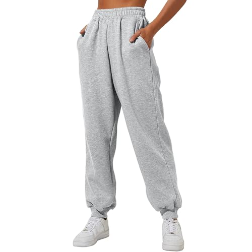 Generisch Damen Sweatpants Baggy Jogginghose Einfarbig Freizeithose Weites Bein Hose High Waist Traininghose Casual Stoffhose mit elastischem Bund Fleecehose für Sport und Freizeit von Generisch
