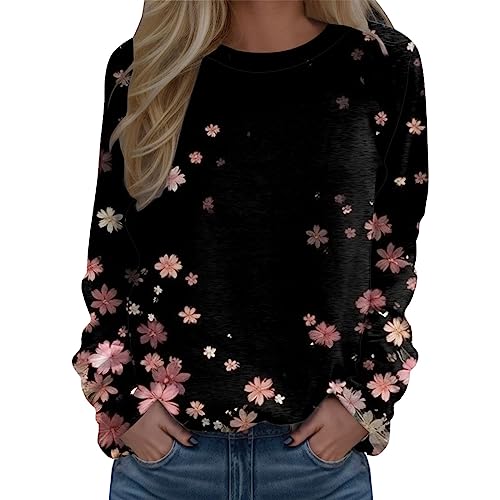 Generisch Damen Sweatshirt Jacke Ohne Kapuze Blume Drucken Winter Pullover Für Damen Warm Sweatshirt Lässige Sport Langarmshirt Damen Hoodie Langarm O Ausschnitt Pullover & Strickjacken Für Damen von Generisch