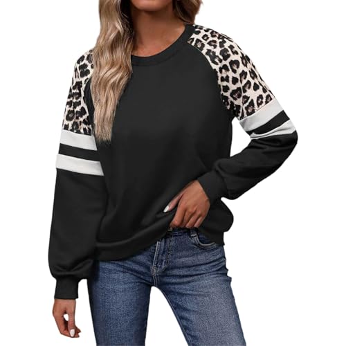 Generisch Damen Sweatshirt Langarm Pullover mit Leopardenmuste Rundhals Baumwolle Casual Stricken Pulli Basic Elegant Bluse Oversized Langarmshirt Mode Outfits 2025 Generisch Damen Sweatshirt Langarm Pullover mit Leopardenmuste Rundhals Baumwolle Casual Stricken Pulli Basic Elegant Bluse Oversized Langarmshirt Mode Outfits 2025 von Generisch