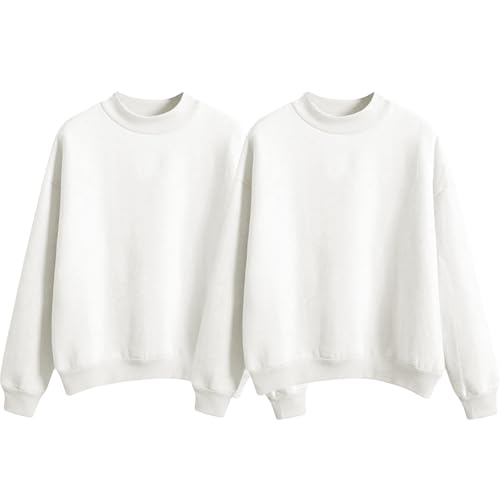 Generisch Damen Sweatshirt Ohne Kapuze Baumwolle Sweatshirts FüR Damen Strickjacke Oversize Pullover Sweatjacke Pulli Herbst Damenpullover Langarm Hoodie Fleecejacke Langarmshirt（2er Pack） S-2XL von Generisch