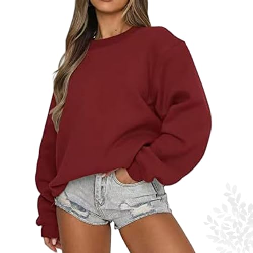 Generisch Damen Sweatshirt Y2k Rundhalspullover Langarmshirt, Oversized Crewneck Sweatshirts Damen Herbst Pullover Sweatshirts (Dunkelrot,S) von Generisch