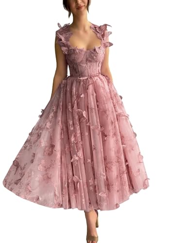 Generisch Damen Taillenband Spitze Spitze 3D-Applikation Abendkleider Party-Kleider Tüll-Kleider Erröten Rosa 38 von Generisch