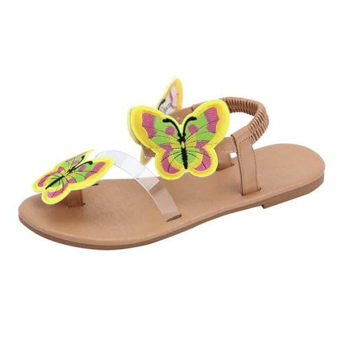 Generisch Damen Tanga-Flachsandalen mit Schleife elastischem Band für den Strandkomfort (Yellow, 41) von Generisch