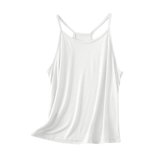 Generisch Damen Tank Top Sommer Ärmellos Oberteile Sommermode Rundhals Cami Tanktops Läsiges Lockere T Shirt Basic Tops Baumwolle Tunika Shirt Blusen Angebote des Tages Heute Weiß L von Generisch