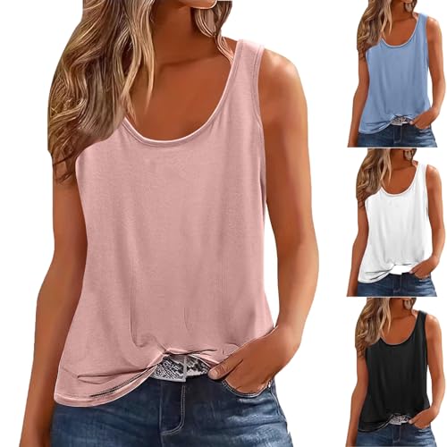 Generisch Damen Tank Top Sommer Ärmellos Oberteile Sommermode Rundhals Cami Tanktops Läsiges Lockere T Shirt Basic Tops Baumwolle Tunika Shirt Blusen Lightning Deals Rosa XL von Generisch