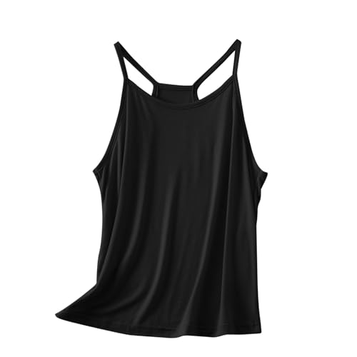 Generisch Damen Tank Top Sommer Ärmellos Oberteile Sommermode Rundhals Cami Tanktops Läsiges Lockere T Shirt Basic Tops Baumwolle Tunika Shirt Blusen Lightning Deals Schwarz L von Generisch