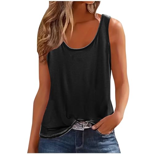 Generisch Damen Tank Top Sommer Ärmellos Oberteile Sommermode Rundhals Cami Tanktops Läsiges Lockere T Shirt Basic Tops Baumwolle Tunika Shirt Blusen Sale Angebote Schwarz L von Generisch