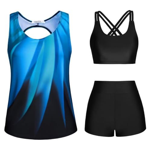 Generisch Damen Tankini Zweiteilig, Tankini Damen Bauchweg 3-Teiliger Push Up Oberteil Und High Waist Badeshorts Sport Badeanzug Schwimmanzug Sommer Bademode Für Schwimmbad Strand, Blau S Generisch Damen Tankini Zweiteilig, Tankini Damen Bauchweg 3-Teiliger Push Up Oberteil Und High Waist Badeshorts Sport Badeanzug Schwimmanzug Sommer Bademode Für Schwimmbad Strand, Blau S von Generisch