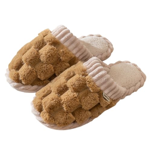 Generisch Damen Teddy-Fleece-Hausschuhe Warme Memory Foam Slide Slipper rutschfest Geschenk Pantoffeln Hausschlappen Hauslatschen Hauspantoffeln, Gästepantoffeln Filzhausschuhe von Generisch