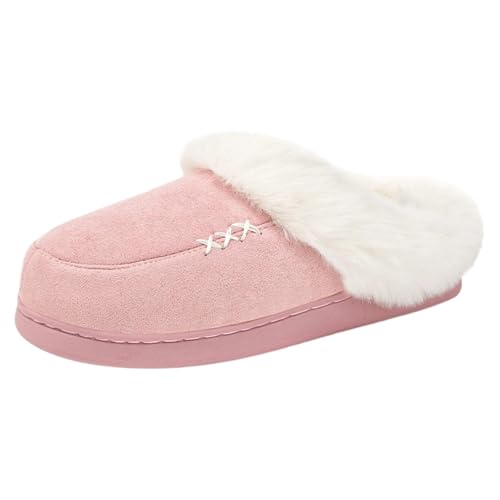 Generisch Damen Teddy-Fleece-Hausschuhe mit Memory Foam rutschfeste Slip-On Pantoffeln Hausschlappen Hauslatschen Hauspantoffeln, Gästepantoffeln Filzhausschuhe von Generisch