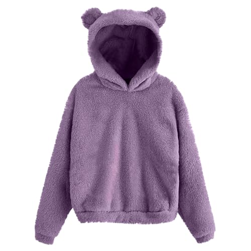 Generisch Damen Teddy Fleece Hoodie Kapuzenpullover mit Bären Ohren Kapuze Pulli Winter Pullover Große Größen Langarm Sweatshirt Frauen Kuschelpullover Plüschpullover Oversize Flauschiger Hoodies von Generisch