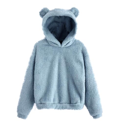 Generisch Damen Teddy Fleece Hoodie Kapuzenpullover mit Bären Ohren Kapuze Pulli Winter Pullover Große Größen Langarm Sweatshirt Frauen Kuschelpullover Plüschpullover Oversize Flauschiger Hoodies von Generisch