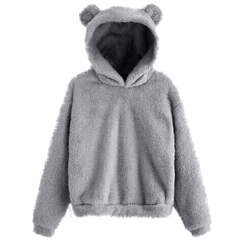 Generisch Damen Teddy Fleece Hoodie Kapuzenpullover mit Bären Ohren Kapuze Pulli Winter Pullover Große Größen Langarm Sweatshirt Frauen Kuschelpullover Plüschpullover Oversize Flauschiger Hoodies von Generisch