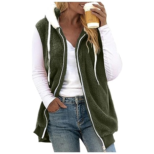 Generisch Damen Teddy Fleece Weste - Lang Fellweste Teddywesten Einfabig Winterjacke Locker Wintermantel V-Ausschnitt Knöpfen Teddy Weste Bequeme Damenweste Kurz Teddyjacke von Generisch