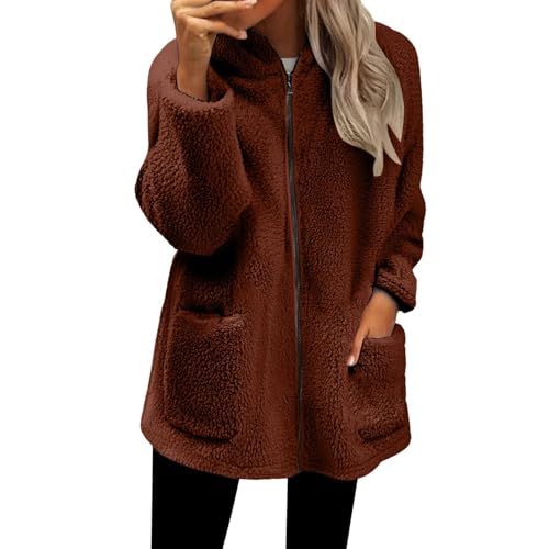 Generisch Damen Teddy Fleecejacke Fleecejacke Damen Dünn Mit Reißverschluss Sportjacke Flauschiger Teddyfleece Jacke Plüschjacke Kuscheljacke Mit Taschen Übergangsjacke Dünne Sweatjacke von Generisch