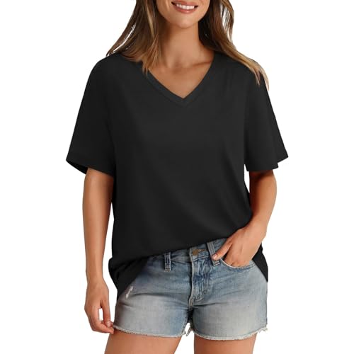 Generisch Damen Tops V/O-Ausschnitt Blütenblatt Ärmel T-Shirt Sommer Kausal Tunika Bedrucktes Damen T-Shirt Tshirt Lang Damen Sommer Tshirt Damen T Shirt Rot Damen V Ausschnitt von Generisch