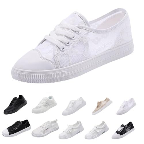 Generisch Damen Trachtenschuhe Zum Dirndl Trachten Sneaker Damen Weiss Spitzen Trachtensneaker Elegant Flache Spitze Bestickte Freizeitschuhe Atmungsaktive Mesh Walkingschuhe Trachten Sneaker Weiß von Generisch