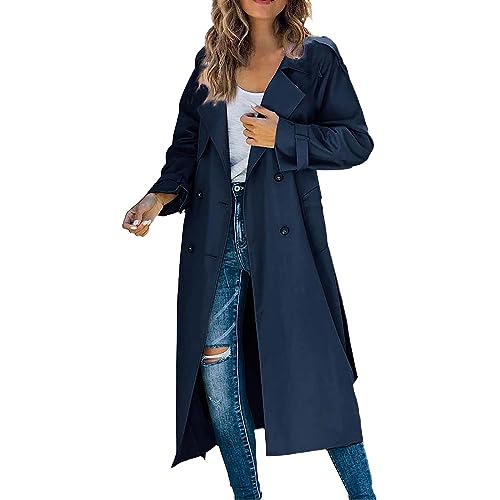 Generisch Damen Trenchcoat Lang Zweireihiger Mantel Winddichter Jacke Einfarbig Revers Übergangsmantel mit Verstellbare Gürtel Wintermantel Jacken Und MäNtel FüR Damen Winter von Generisch