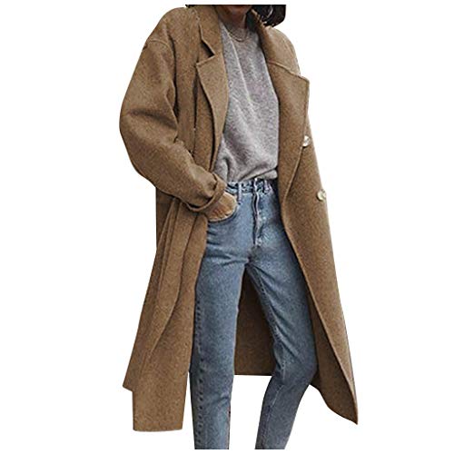Generisch Damen Trenchcoat Langer Mantel Winddichter Jacke Einfarbig Kapuzenjacke Damenmantel Windjacke Übergangsmantel mit Taschen mit Knöpfen Windbreaker Damen Warme Winterjacke Damen Lang Bis Knie von Generisch
