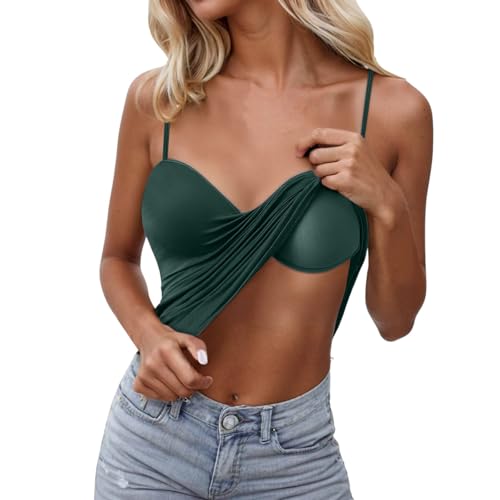 Generisch Damen Tshirt Baumwolle Tanktop Damen Baumwolle Camisole Tank Tops Mit Integriertem BH Unterhemd Verstellbarer Spaghettiträger/Breiter Schulterträger Basic Cami Top, XS-4XL von Generisch