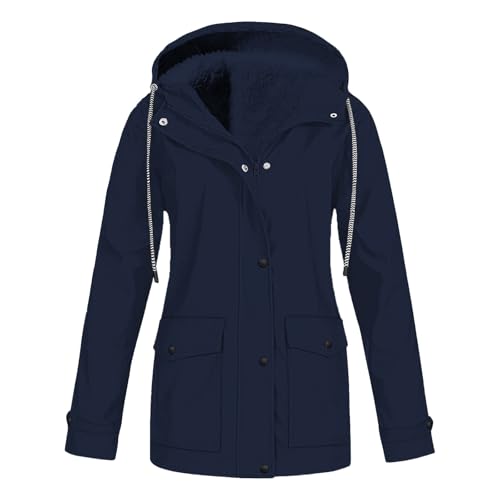 Generisch Damen Übergangsjacke Outdoor Regenjacke Fleece Jacke Gefüttert Kapuze XS - XXL Winterjacke Damen Wasserdicht Softshelljacke Damen Wasserdicht GrößE 52 von Generisch