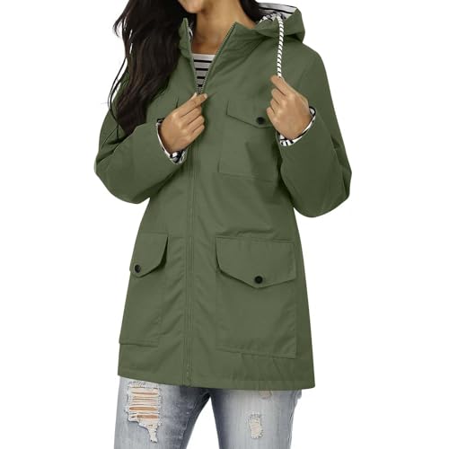 Generisch Damen Übergangsjacke Regenjacke Wasserdicht Softshelljacke Windbreaker mit Kapuze & Taschen Windjacke Outdoor Jacke Lang Regenmantel Softshellmantel Armeegrün S Generisch Damen Übergangsjacke Regenjacke Wasserdicht Softshelljacke Windbreaker mit Kapuze & Taschen Windjacke Outdoor Jacke Lang Regenmantel Softshellmantel Armeegrün S von Generisch