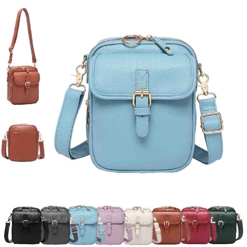 Generisch Damen Umhängetasche aus PU,Retro Damen-Überschultertasche mit Diebstahlschutz & 10 Kartenfächern,Vintage-Tasche,Messenger kleine kompakte Tasche für Alltag & Freizeit (Blau) von Generisch