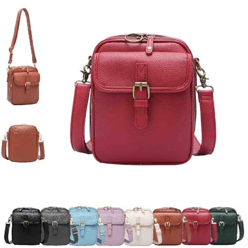 Generisch Damen Umhängetasche aus PU,Retro Damen-Überschultertasche mit Diebstahlschutz & 10 Kartenfächern,Vintage-Tasche,Messenger kleine kompakte Tasche für Alltag & Freizeit (Rot) von Generisch
