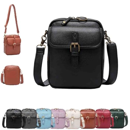 Generisch Damen Umhängetasche aus PU,Retro Damen-Überschultertasche mit Diebstahlschutz & 10 Kartenfächern,Vintage-Tasche,Messenger kleine kompakte Tasche für Alltag & Freizeit (Schwarz) von Generisch