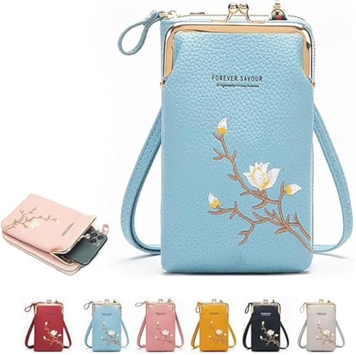 Generisch Damen-Umhängetasche mit Handyhalter, Handytasche mit Kartenfächern und mehreren Fächern (Blau) von Generisch