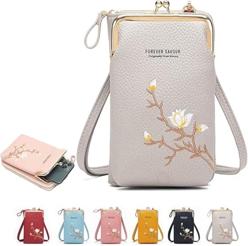 Generisch Damen-Umhängetasche mit Handyhalter, Handytasche mit Kartenfächern und mehreren Fächern (Grau) von Generisch