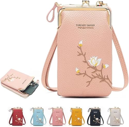 Generisch Damen-Umhängetasche mit Handyhalter, Handytasche mit Kartenfächern und mehreren Fächern (Rosa) von Generisch