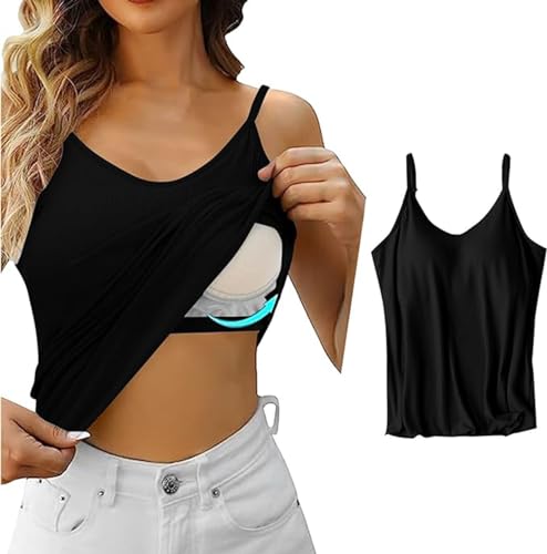 Generisch Damen Unterhemd BH-Hemd Basic U-Ausschnitt Eingebauter BH Bügelloser Gepolstert Verstellbare Spaghettiträger Tank Tops mit Integriertem Bh Ohne Bügel Einfarbig Bequeme Hemd Fitting Yoga BH von Generisch