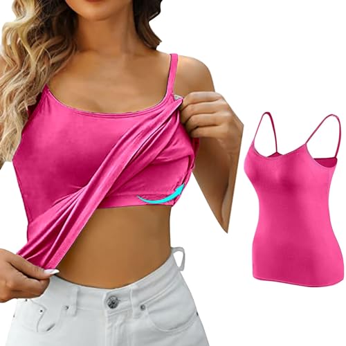 Generisch Damen Unterhemd BH-Hemd Basic U-Ausschnitt Eingebauter BH Bügelloser Gepolstert Verstellbare Spaghettiträger Tank Tops mit Integriertem Bh Ohne Bügel Einfarbig Bequeme Hemd Fitting Yoga BH von Generisch