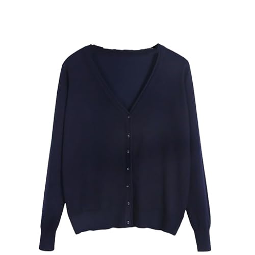 Generisch Damen V Ausschnitt Strickjacke Button Down Langarm Leichte Strickjacke Basic Elegant Weich Strickpullover Tops Pullover für Herbst Winter, Marineblau, L von Generisch