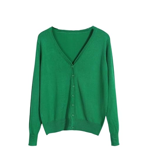 Generisch Damen V Ausschnitt Strickjacke Button Down Langarm Leichte Strickjacke Basic Elegant Weich Strickpullover Tops Pullover für Herbst Winter Grasgrün S von Generisch