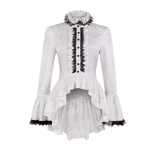 Generisch Damen Viktorianisches Hemd Langarm Gothic Bluse Renaissance Vintage Spitze Button Down Top Party Kostüm von Generisch