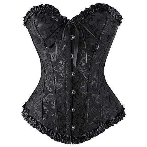 Generisch Damen Vollbrust Corsage Korsett Top Gothic Vintage Corsagen Bustier Corsette Damen Schnürkorsett Top Übergröße Satin Floral Boned Overbust Bustier Lingerie (Black, S) von Generisch