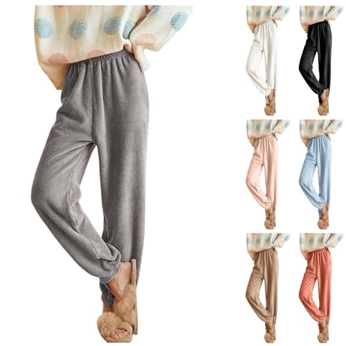 Generisch Damen Warme Gefütterte Jogginghose Thermo Fleece Hosen Winter Verdickte Laufhose Freizeithose mit Kordelzug Sherpa-Innenfutter Sweathose Warme Flanell-Plüschhose für Damen von Generisch