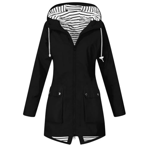 Generisch Damen Wasserdicht Leicht Regenjacke Faltbar Windbreaker Packbare Regenmantel mit Kapuze ​Windjacke Wandern Regenjacken mit Taschen Funktionsjacke Damen Wasserdicht Herbstmantel Damen Bunt von Generisch