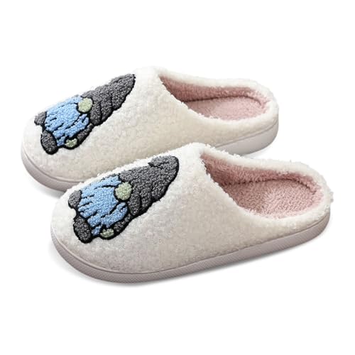Generisch Damen Weihnachten Hausschuhe Herren Mit Memory Foam Warm Filzhausschuhe Anti Rutsch Weihnachtszwerg Druck Schlappen Filzpantoffeln Frauen Bequeme Slipper Für Innen Außen Weiß 40.5 von Generisch
