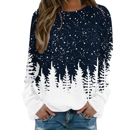Generisch Damen Weihnachtspullover Rundhals Langarm Strickpulli mit Rentier Schneeflocken Weich Warm Norwegerpullover für Winter Warme Pullover Damen von Generisch