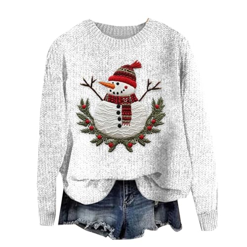 Generisch Damen Weihnachtspullover Rundhals Langarm Strickpulli mit Rentier Schneeflocken Weich Warm Norwegerpullover für Winter Weihnachtspullover Damen Rosa von Generisch