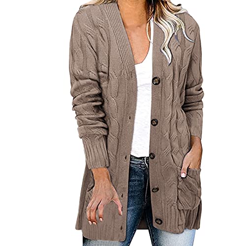 Generisch Damen Weste Sommer Leicht Leichte Strickjacke Lang Mit Taschen Und Knöpfen Long Elegant Cardigan Dünne Casual Langarm Cardigan Strickpullover V-Ausschnitt Knopfleiste Mit Taschen von Generisch