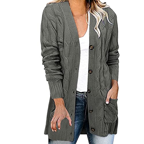 Generisch Damen Weste Sommer Leicht Leichte Strickjacke Lang Mit Taschen Und Knöpfen Long Elegant Cardigan Dünne Casual Langarm Cardigan Strickpullover V-Ausschnitt Knopfleiste Mit Taschen von Generisch