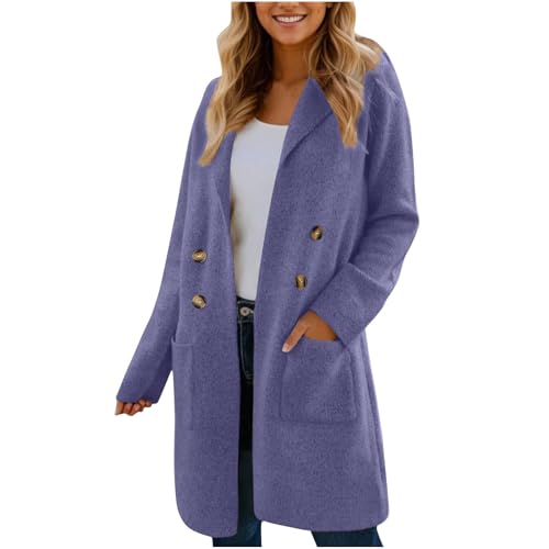 Generisch Damen Winter Mantel Elegant Lang Dufflecoat Revers Einfarbig Übergangsmantel Doppelreihig Freizeit Wolljacke Baumwolle Bequeme Cardigan Langarm Übergangsjacke Laufen Stretch Outerwear von Generisch