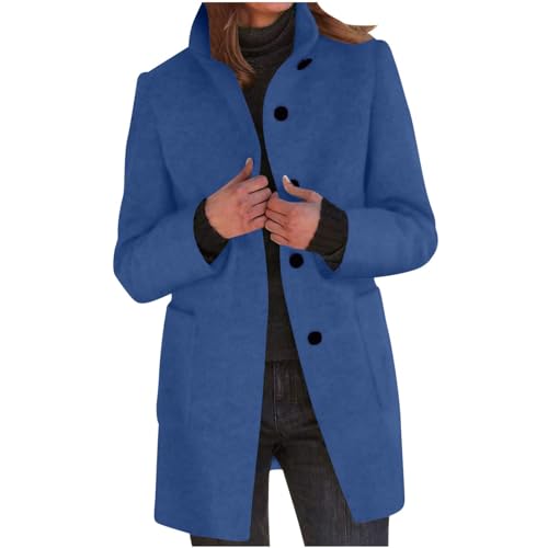 Generisch Damen Winter Mantel Trenchcoat Warm Wollmantel Übergangsmantel Wintermantel mit Kragen Jacken Fleecejacke Parka Jacke Langarm Warehouse Deal Himmelblau XL von Generisch