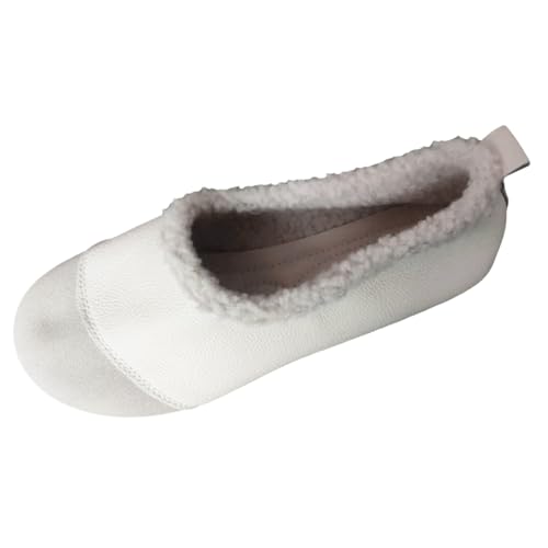 Generisch Damen Winter Retro Rundkopf Weiche Sohle Slip On Warme Freizeitschuhe Damenschuhe 43 Stiefeletten (White, 38) von Generisch